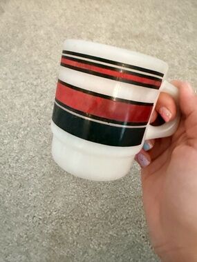 Anchor hocking Classic White Mug with Red and Black Stripe Design
